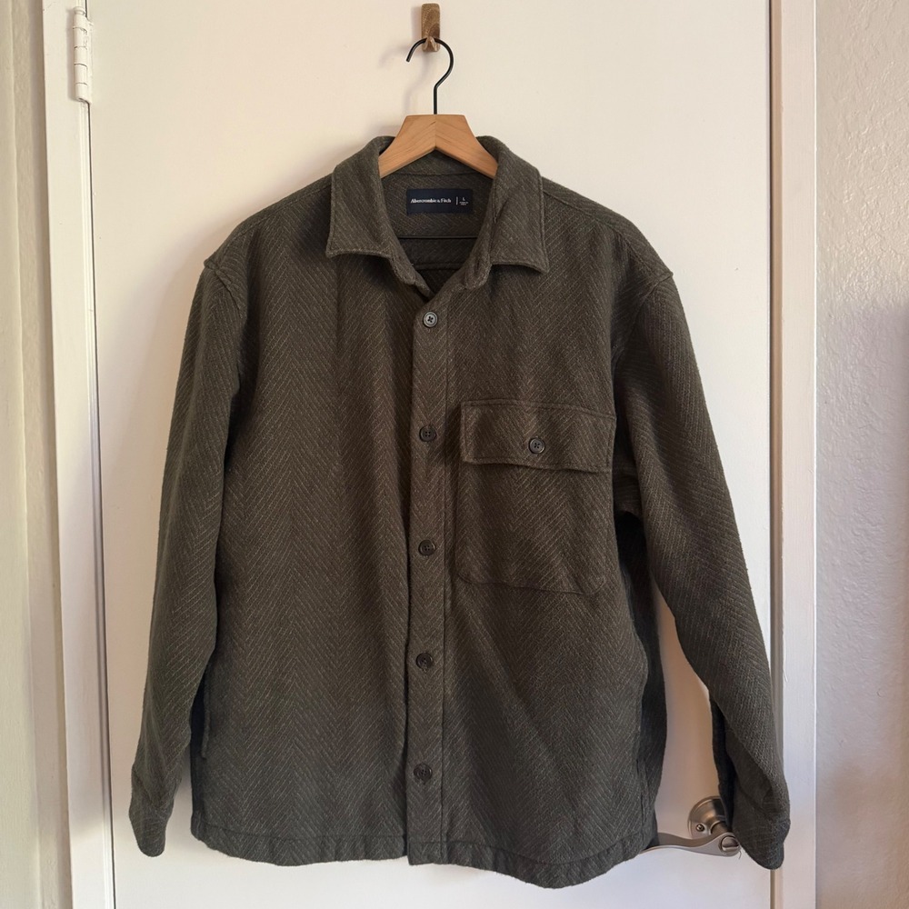 Abercrombie & Fitch Mens Olive Green Herringbone Shirt Flannel Jacket Size L
